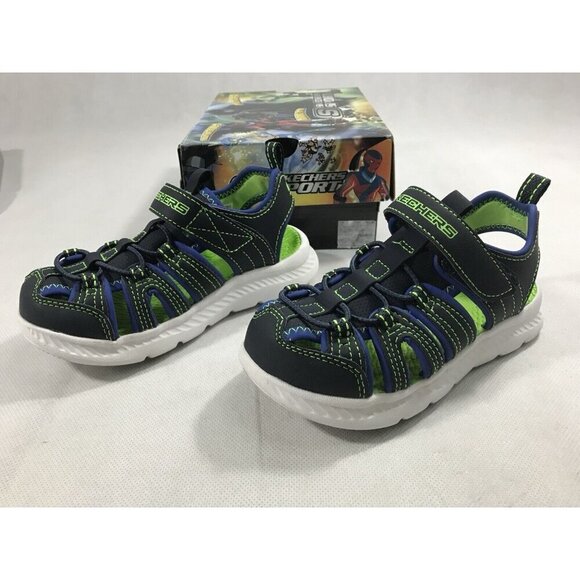 Sketchers C-Flex Sandal 2.0 Heat Blast Navy Lime Boys Size 12 EUC - Picture 3 of 7